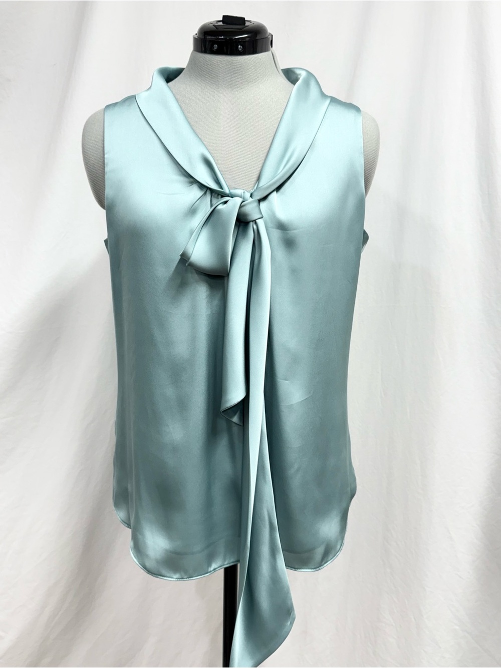 White House Black Market Sleeveless Tie-Neck Satin Blouse - Light Aqua